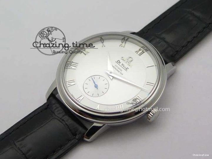 0420 Flexible De Ville MK 1:1 Best Edition SS White Dial On Black Leather Asian Seagull T1701 (Sec@6) 8244
